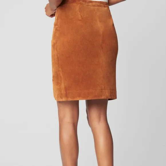 Blank NYC Leather Suede Cognac Brown Wrap Snap Sexy Mini Skirt Lined New 28 M