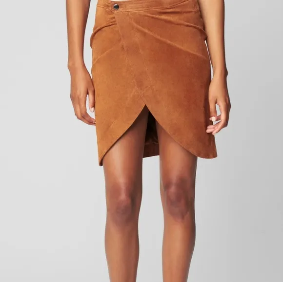 Blank NYC Leather Suede Cognac Brown Wrap Snap Sexy Mini Skirt Lined New 28 M