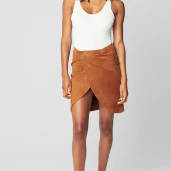 Blank NYC Leather Suede Cognac Brown Wrap Snap Sexy Mini Skirt Lined New 28 M