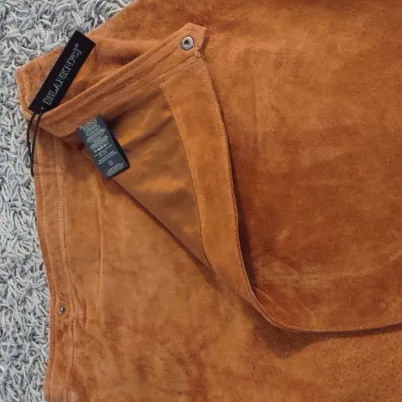 Blank NYC Leather Suede Cognac Brown Wrap Snap Sexy Mini Skirt Lined New 28 M