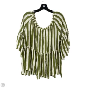 Blouse Short Sleeve By Cato In Green & White, Size: Xl