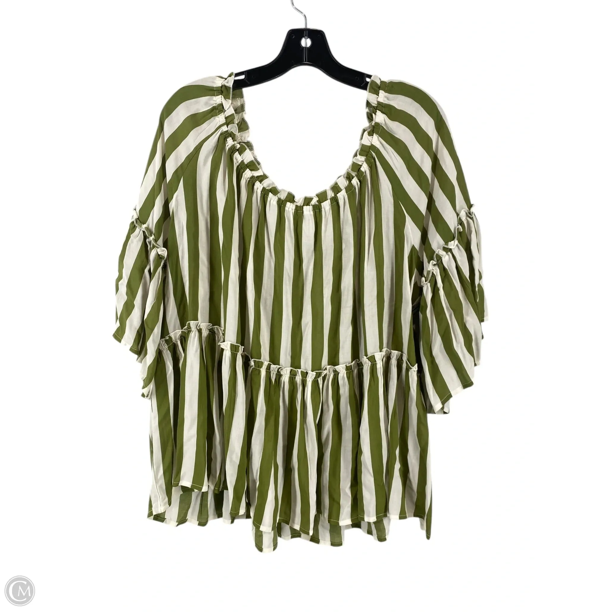 Blouse Short Sleeve By Cato In Green & White, Size: Xl