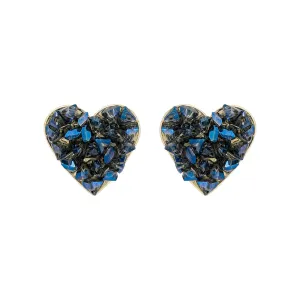 Blue Crystal & 18K Gold-Plated Clustered Heart Stud Earrings