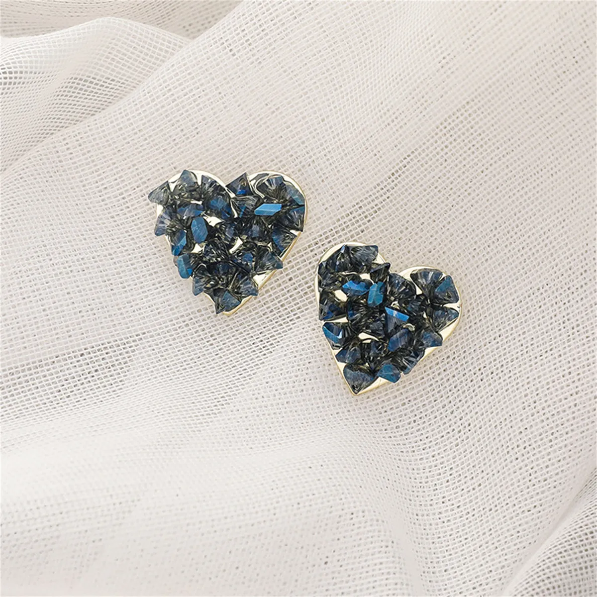 Blue Crystal & 18K Gold-Plated Clustered Heart Stud Earrings