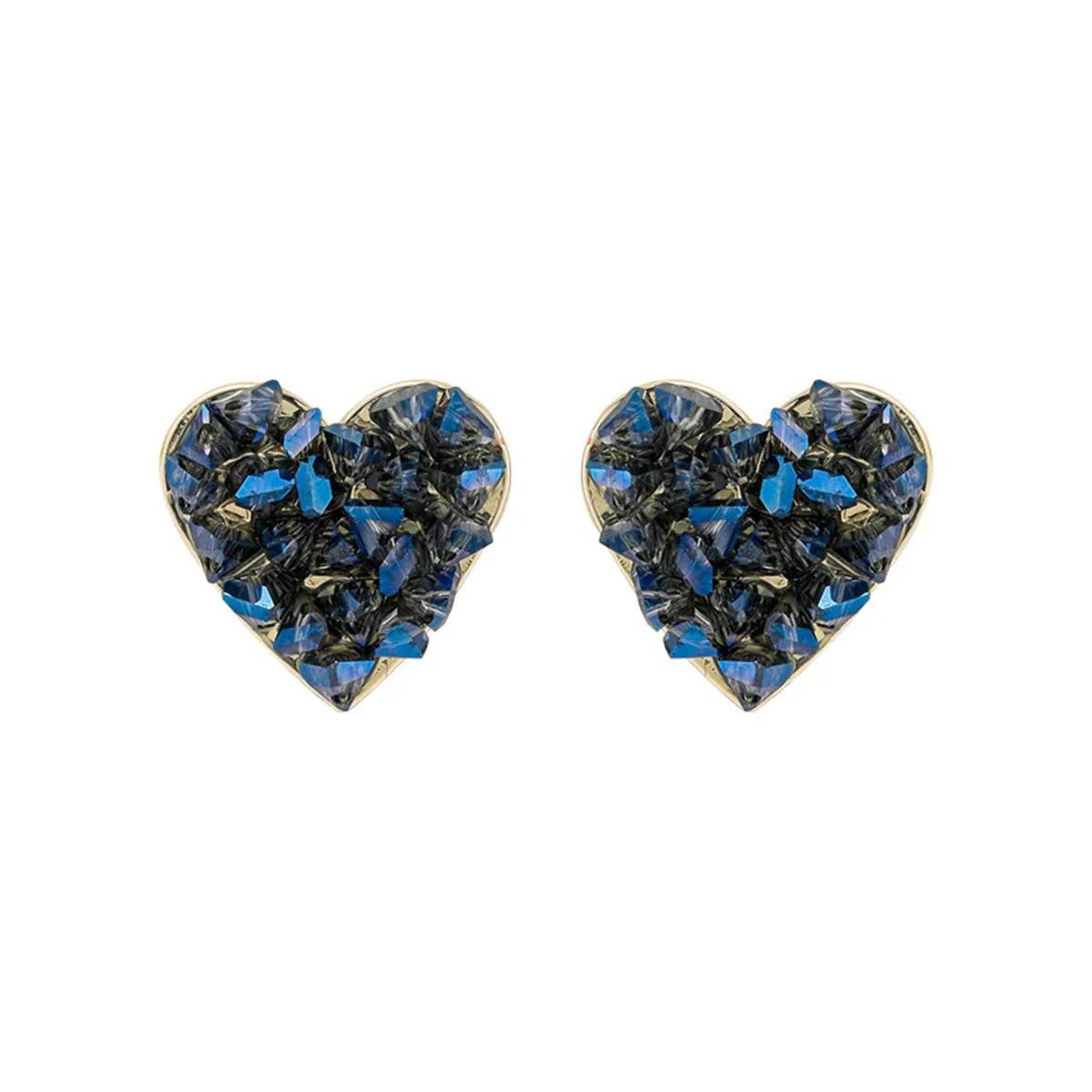 Blue Crystal & 18K Gold-Plated Clustered Heart Stud Earrings