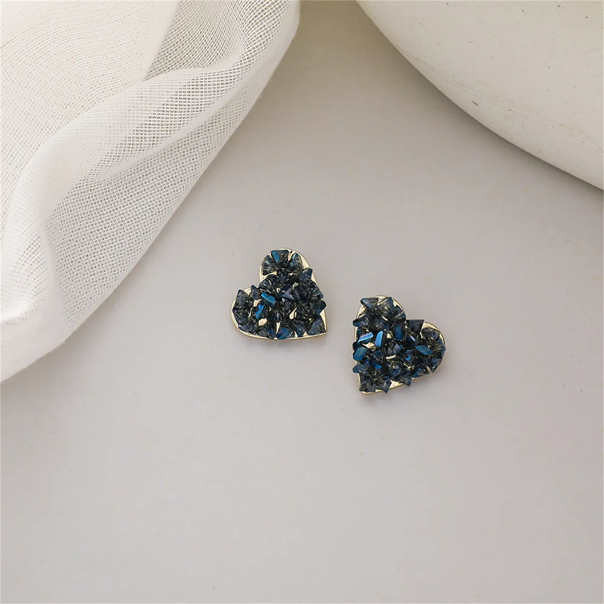 Blue Crystal & 18K Gold-Plated Clustered Heart Stud Earrings