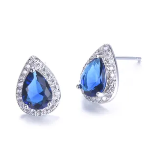 Blue Crystal & Cubic Zirconia Silver-Plated Teardrop Cushion Stud Earrings