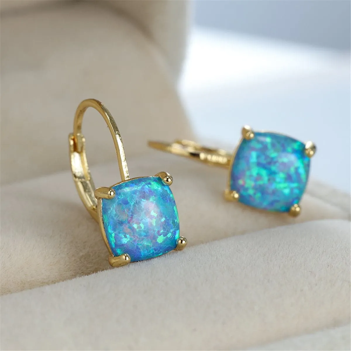 Blue Opal & 18K Gold-Plated Cushion-Cut Leverback Earrings