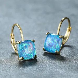 Blue Opal & 18K Gold-Plated Cushion-Cut Leverback Earrings