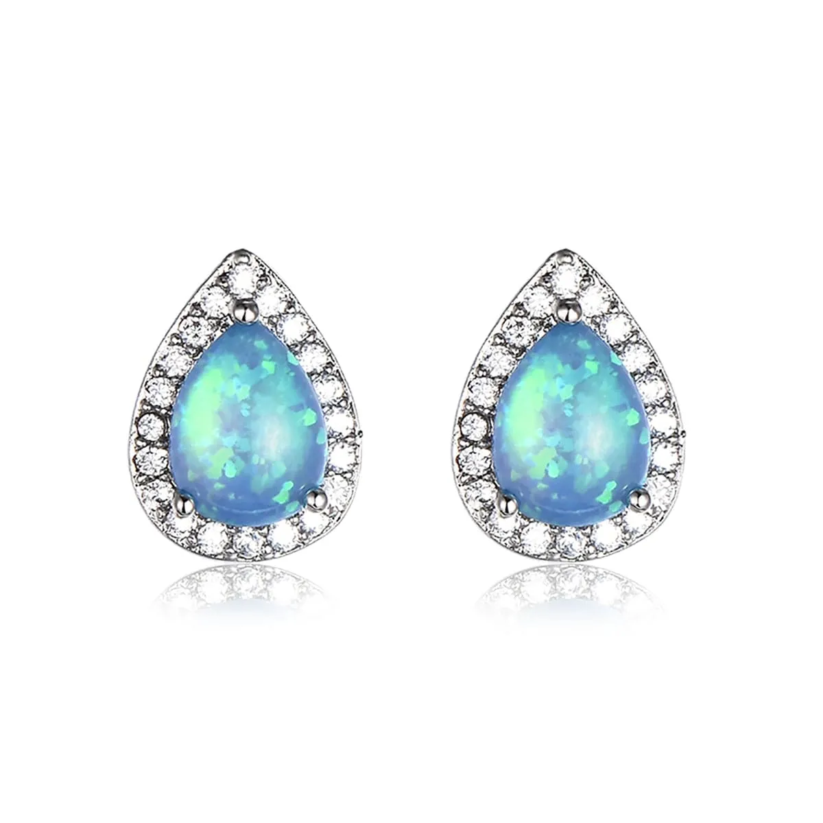 Blue Opal & Cubic Zirconia Teardrop Cushion Stud Earrings