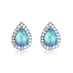 Blue Opal & Cubic Zirconia Teardrop Cushion Stud Earrings