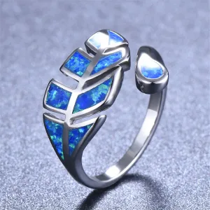 Blue Opal & Silver-Plated Leaf Bypass Ring