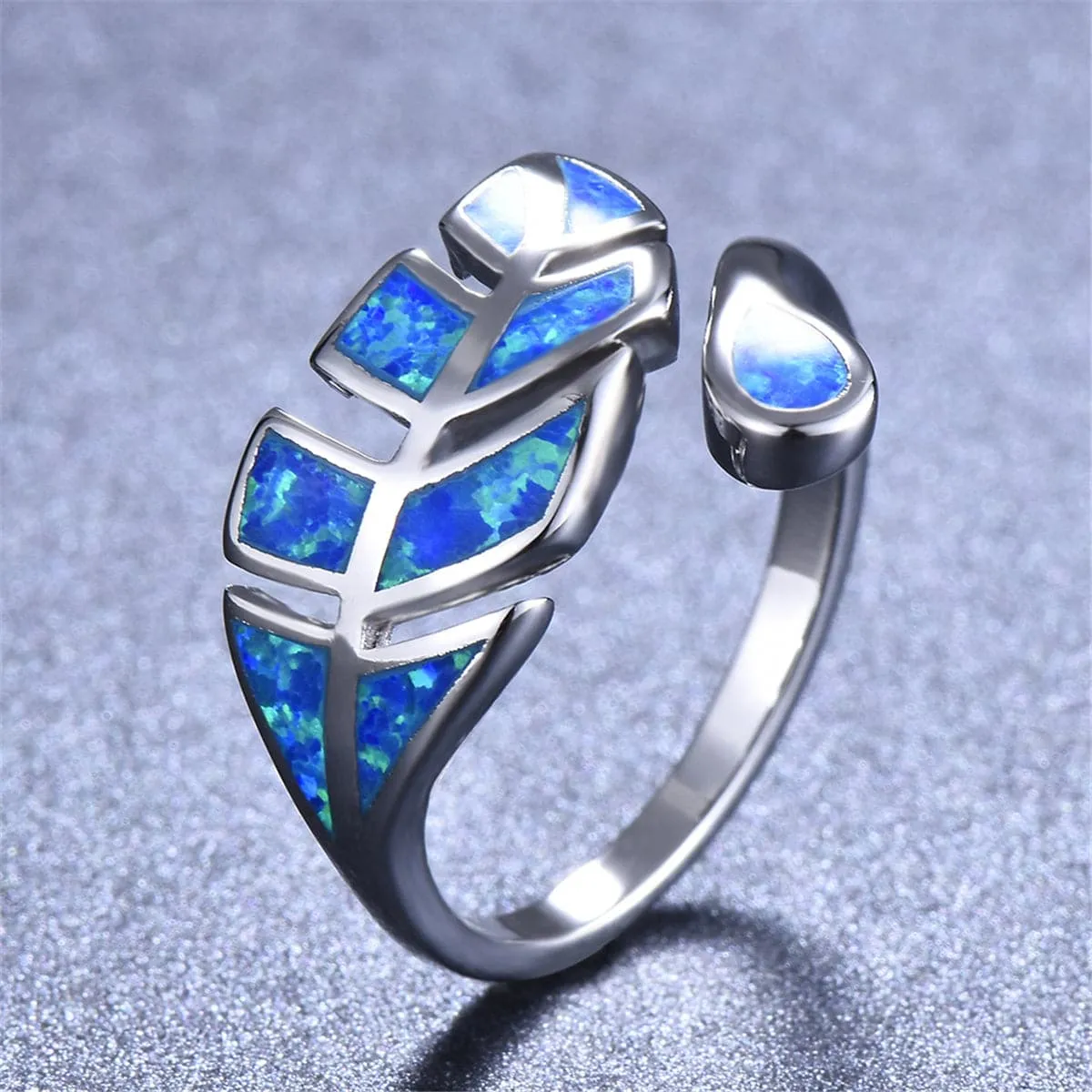 Blue Opal & Silver-Plated Leaf Bypass Ring