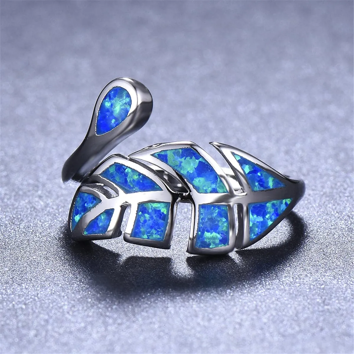 Blue Opal & Silver-Plated Leaf Bypass Ring