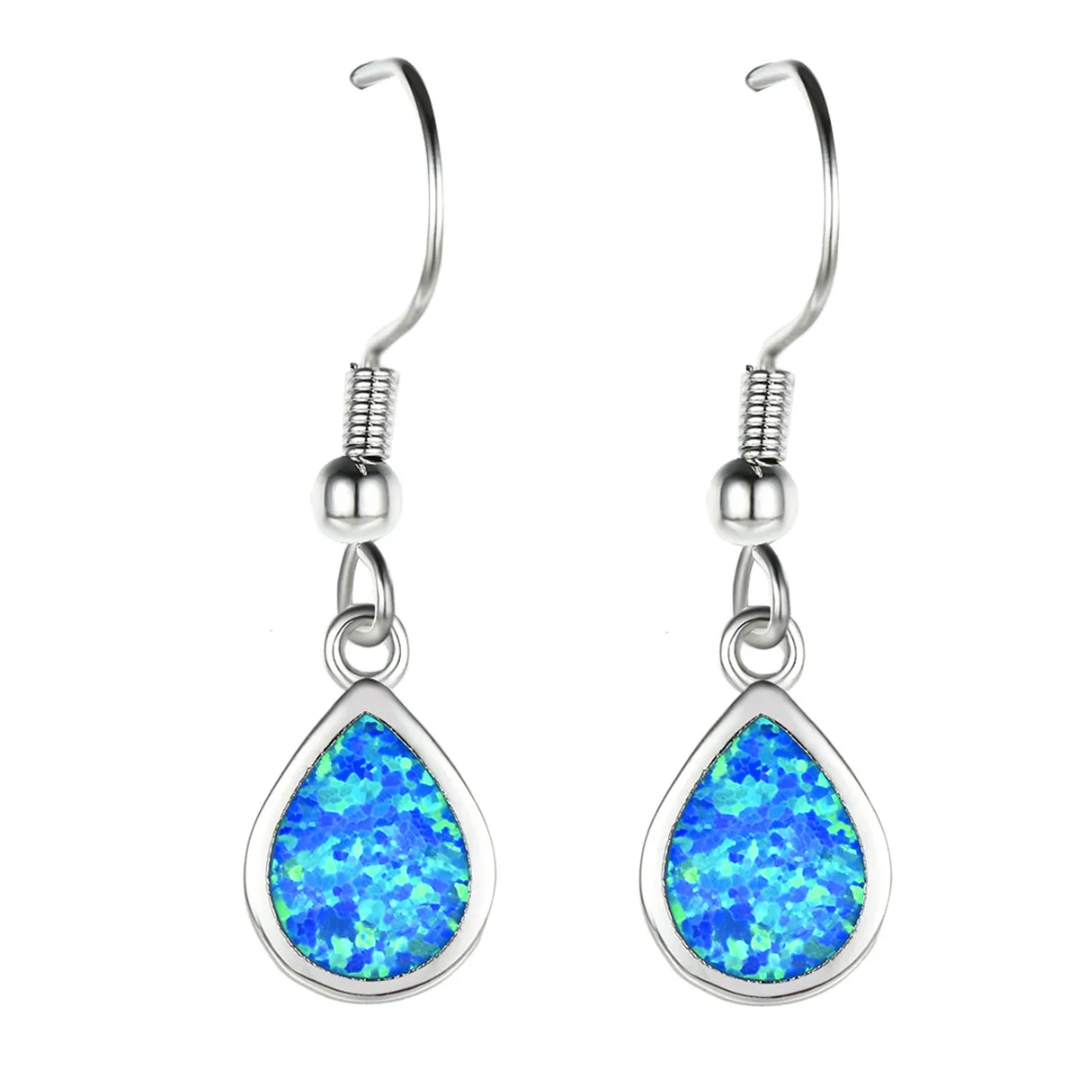 Blue Opal & Silver-Plated Teardrop Earrings