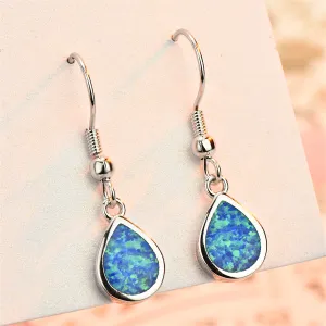 Blue Opal & Silver-Plated Teardrop Earrings