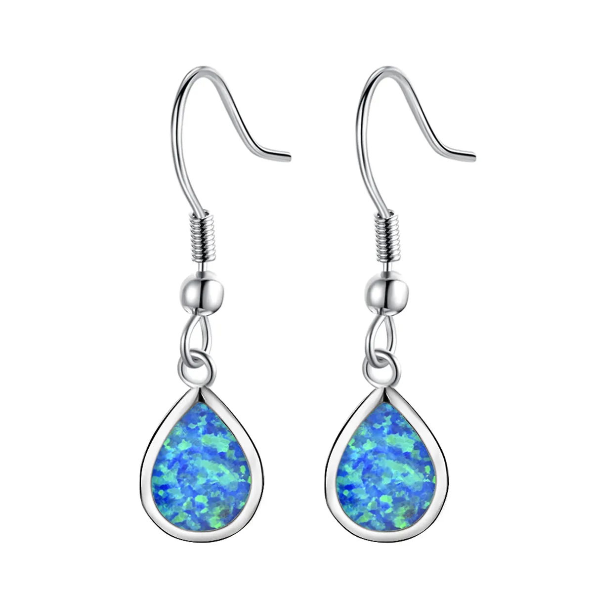 Blue Opal & Silver-Plated Teardrop Earrings
