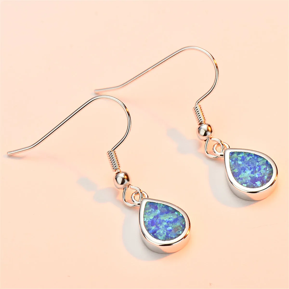 Blue Opal & Silver-Plated Teardrop Earrings