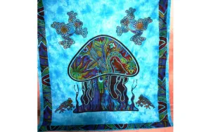 Blue Psychedelic Art Mushroom Garden Cotton Tapestry