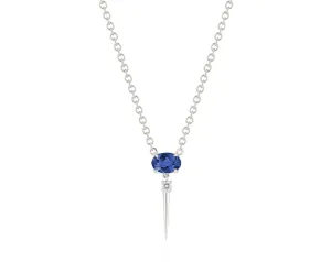 Blue Sapphire & Diamond Drop Necklace-White Gold