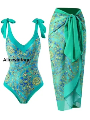 Boho Floral Art Print Halter Two Piece Swimsuits