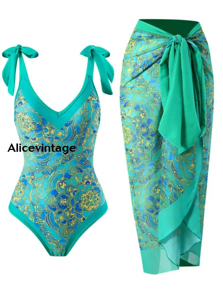Boho Floral Art Print Halter Two Piece Swimsuits