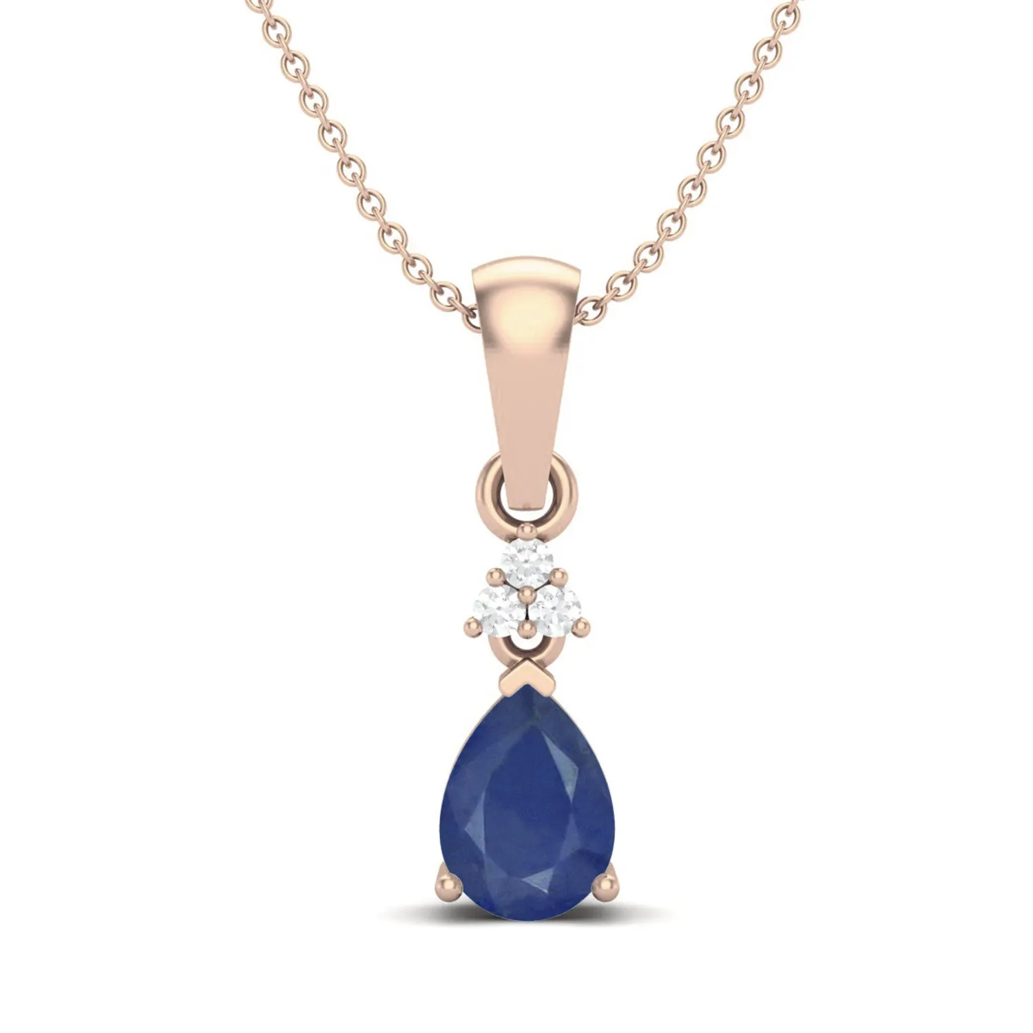 Bridal Wedding Necklace Pear Shaped Blue Sapphire Pendant 925 Sterling Silver Women's Necklace