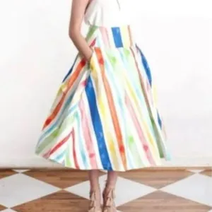 Brooke Wright Women's 10 Rainbow Striped Colorful A Line Lottie  Belt Skirt NWOT