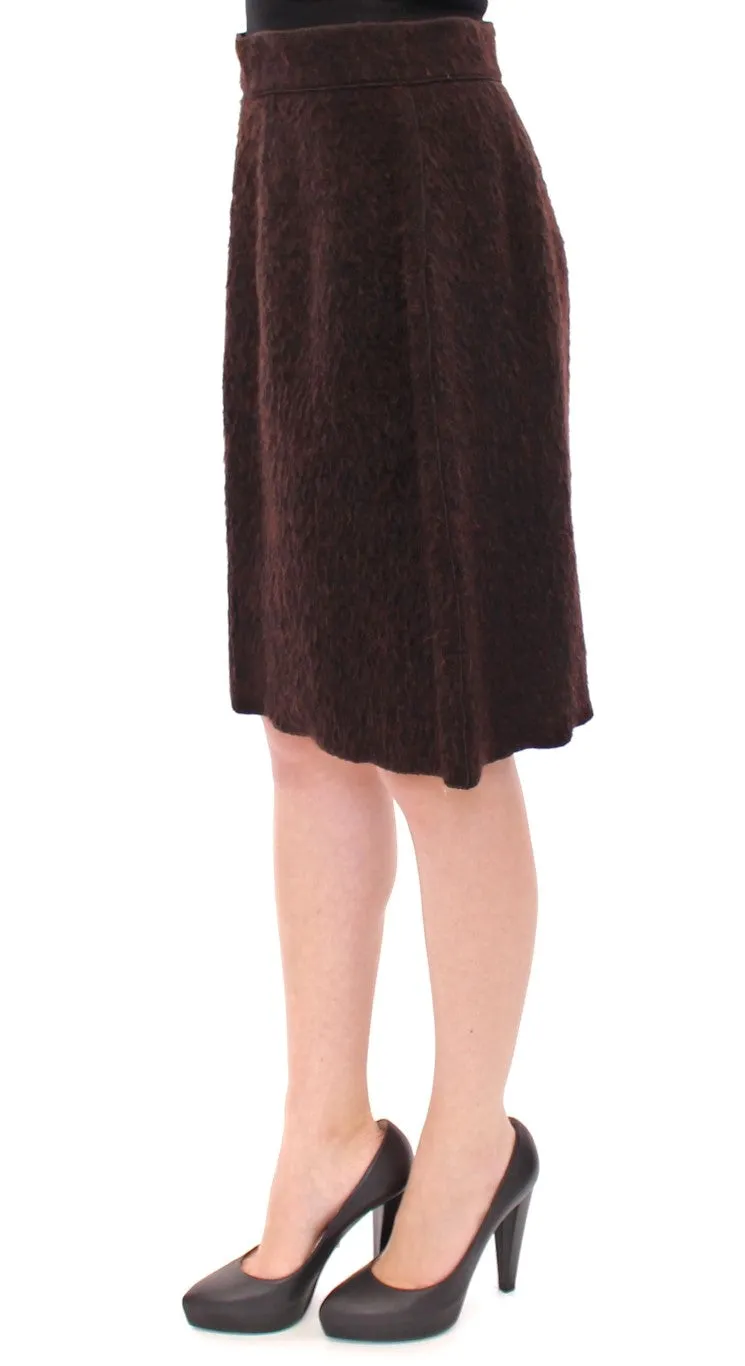 Brown Alpaca Mohair Wool Above Knee Zipper Skirt