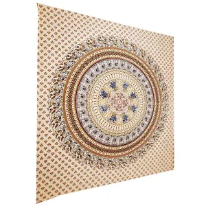 Brown Elephants & Birds Tapestry
