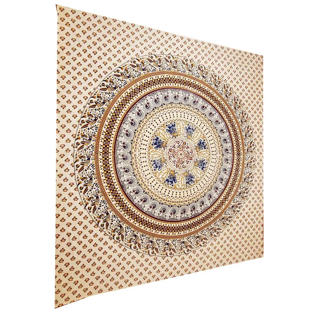 Brown Elephants & Birds Tapestry