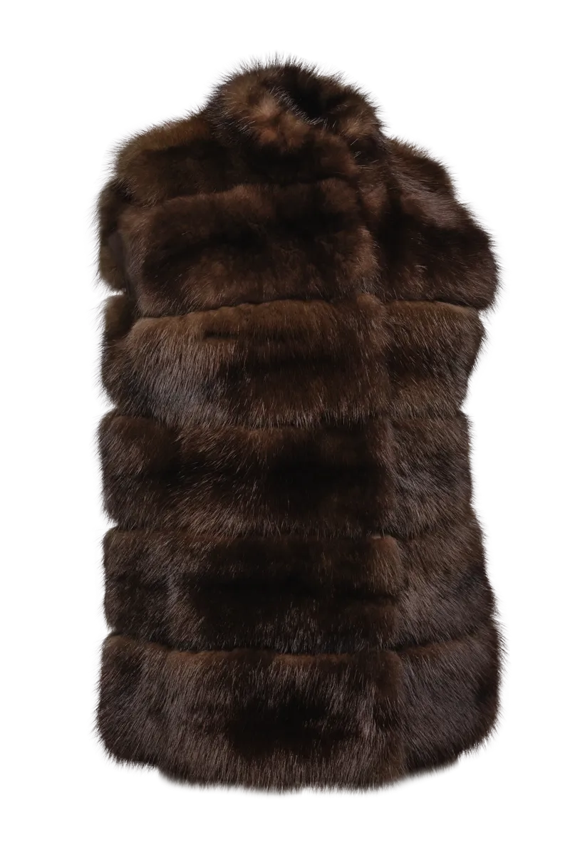 Brown Horizontal Baum Marten Fur Vest