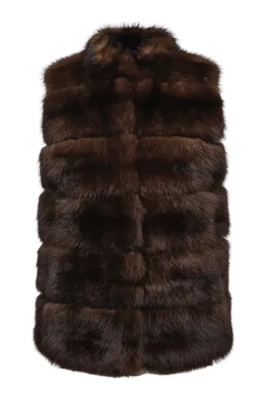 Brown Horizontal Baum Marten Fur Vest