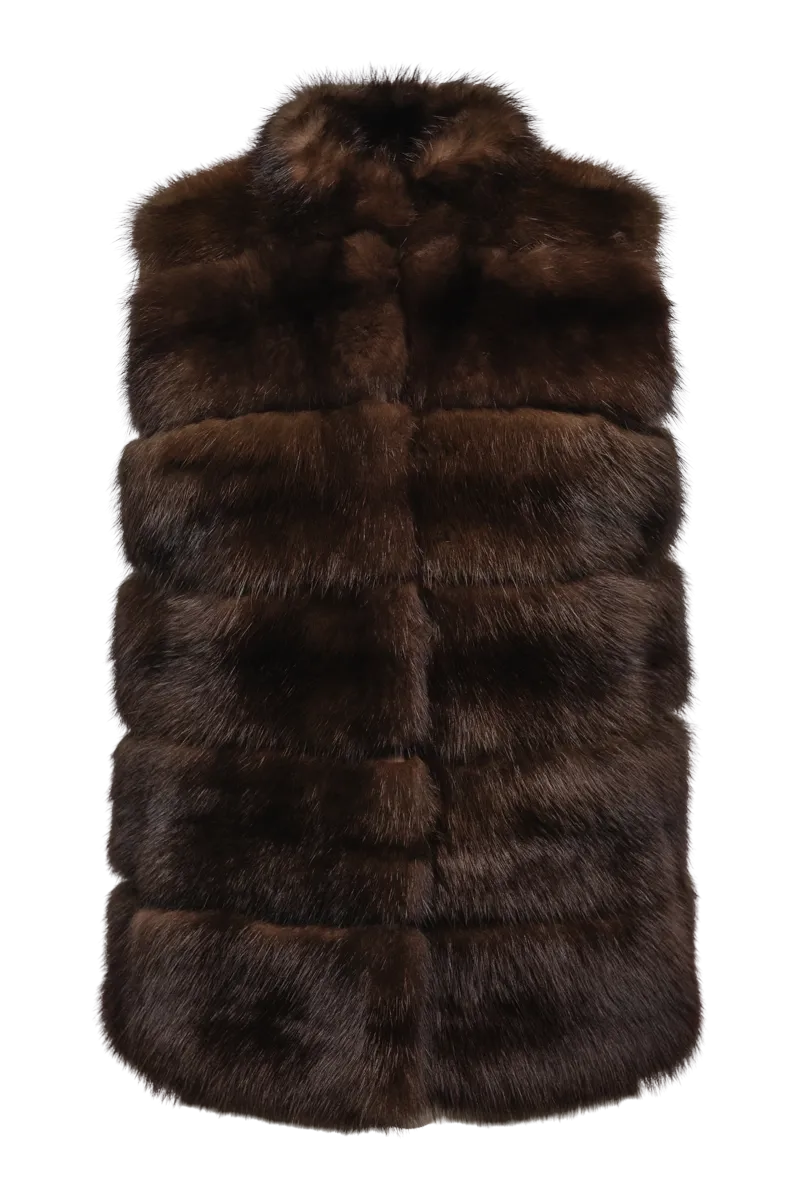Brown Horizontal Baum Marten Fur Vest