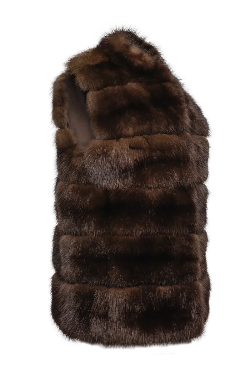 Brown Horizontal Baum Marten Fur Vest