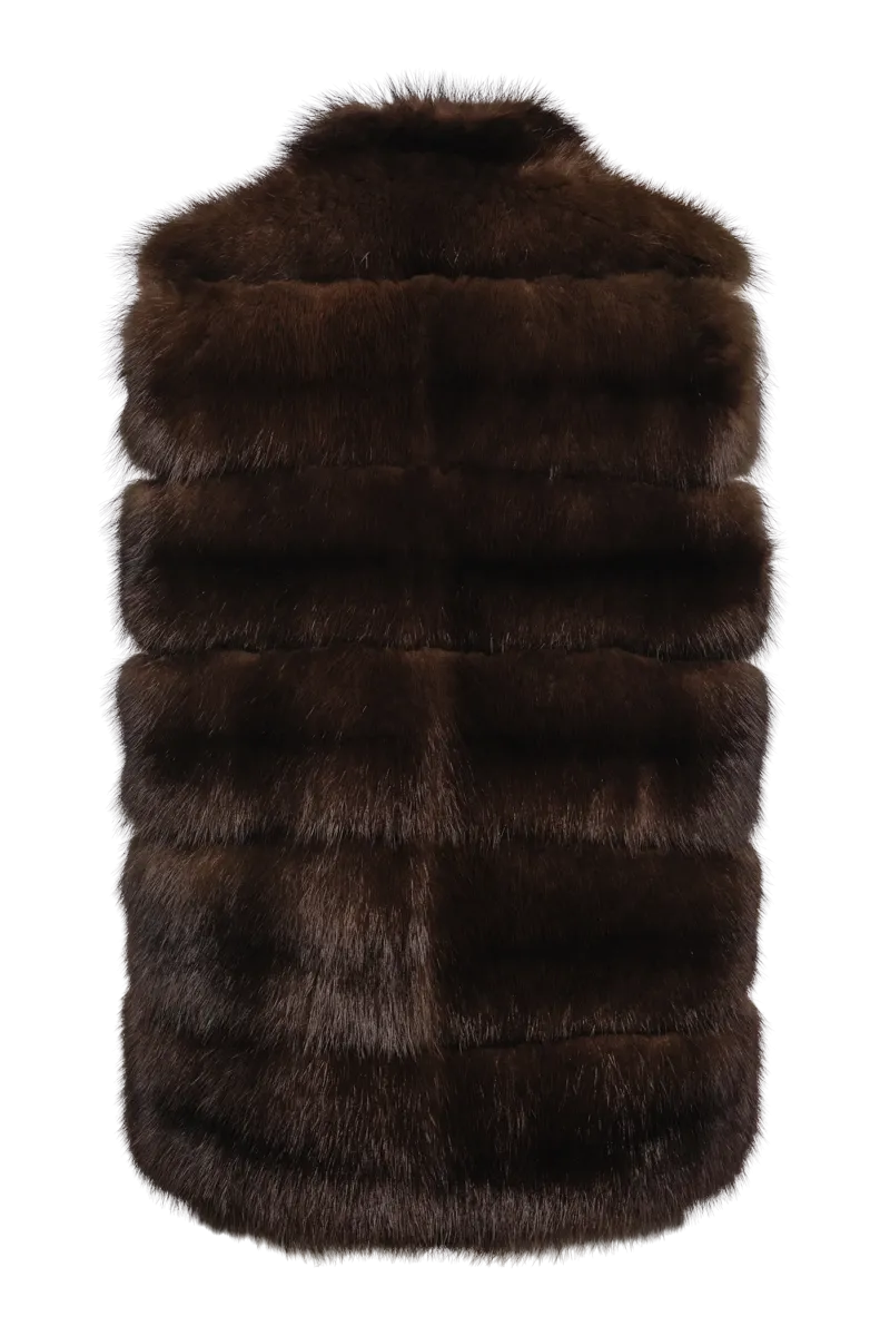 Brown Horizontal Baum Marten Fur Vest