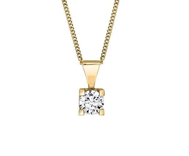 Canadian Diamond 0.10ct Solitaire Pendant in Four Claw Setting Set in 14K Yellow Gold