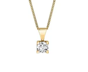 Canadian Diamond 0.10ct Solitaire Pendant in Four Claw Setting Set in 14K Yellow Gold