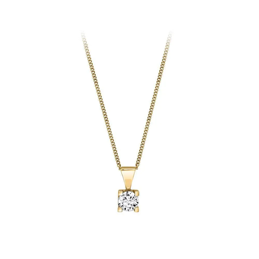 Canadian Diamond 0.10ct Solitaire Pendant in Four Claw Setting Set in 14K Yellow Gold