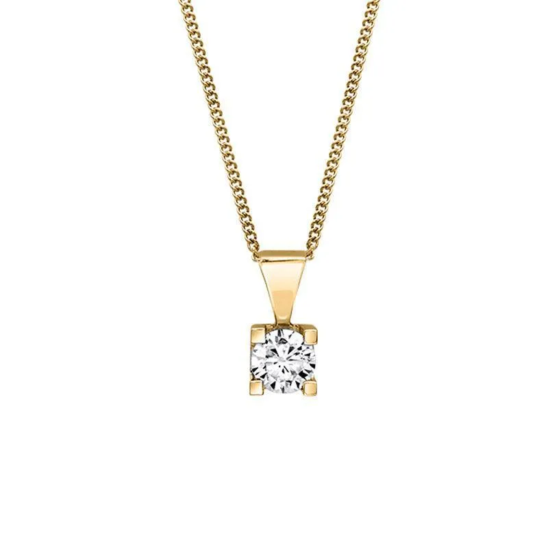 Canadian Diamond 0.15ct Solitaire Pendant in Four Claw Setting Set in 14K Yellow Gold