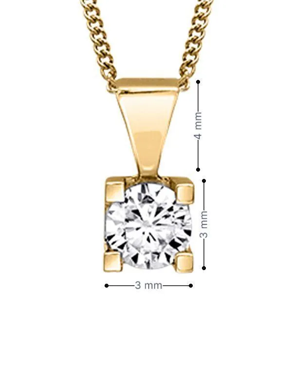 Canadian Diamond 0.15ct Solitaire Pendant in Four Claw Setting Set in 14K Yellow Gold