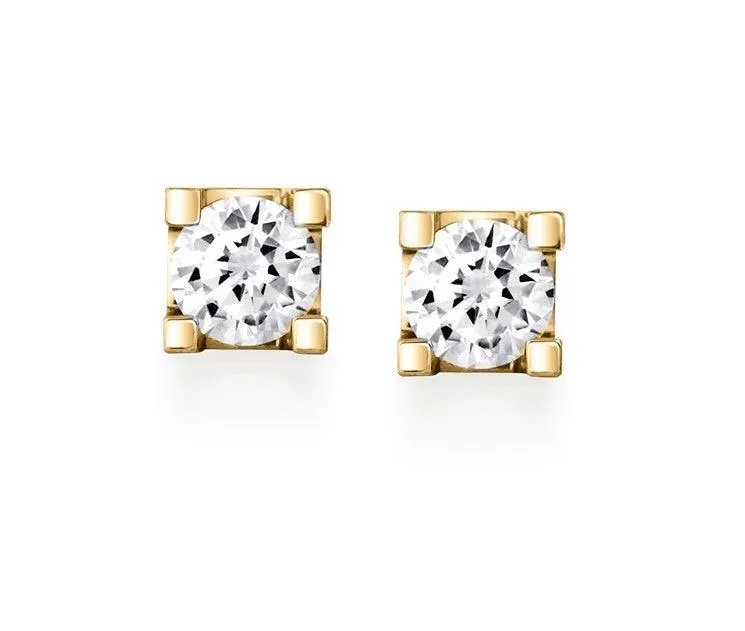 Canadian Diamond 0.50ct Solitaire Earrings in Four Claw Setting Set in 14K Yellow Gold