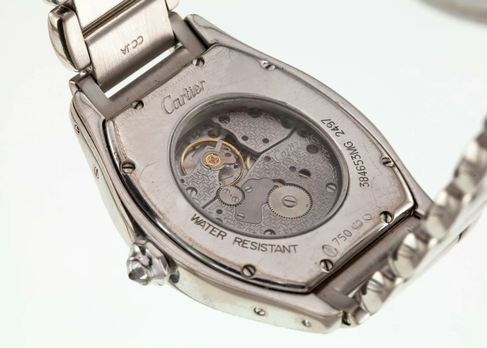 Cartier 18k White Gold Tortue Mechanical Watch w/ Factory Diamonds 2497 Gorgeous