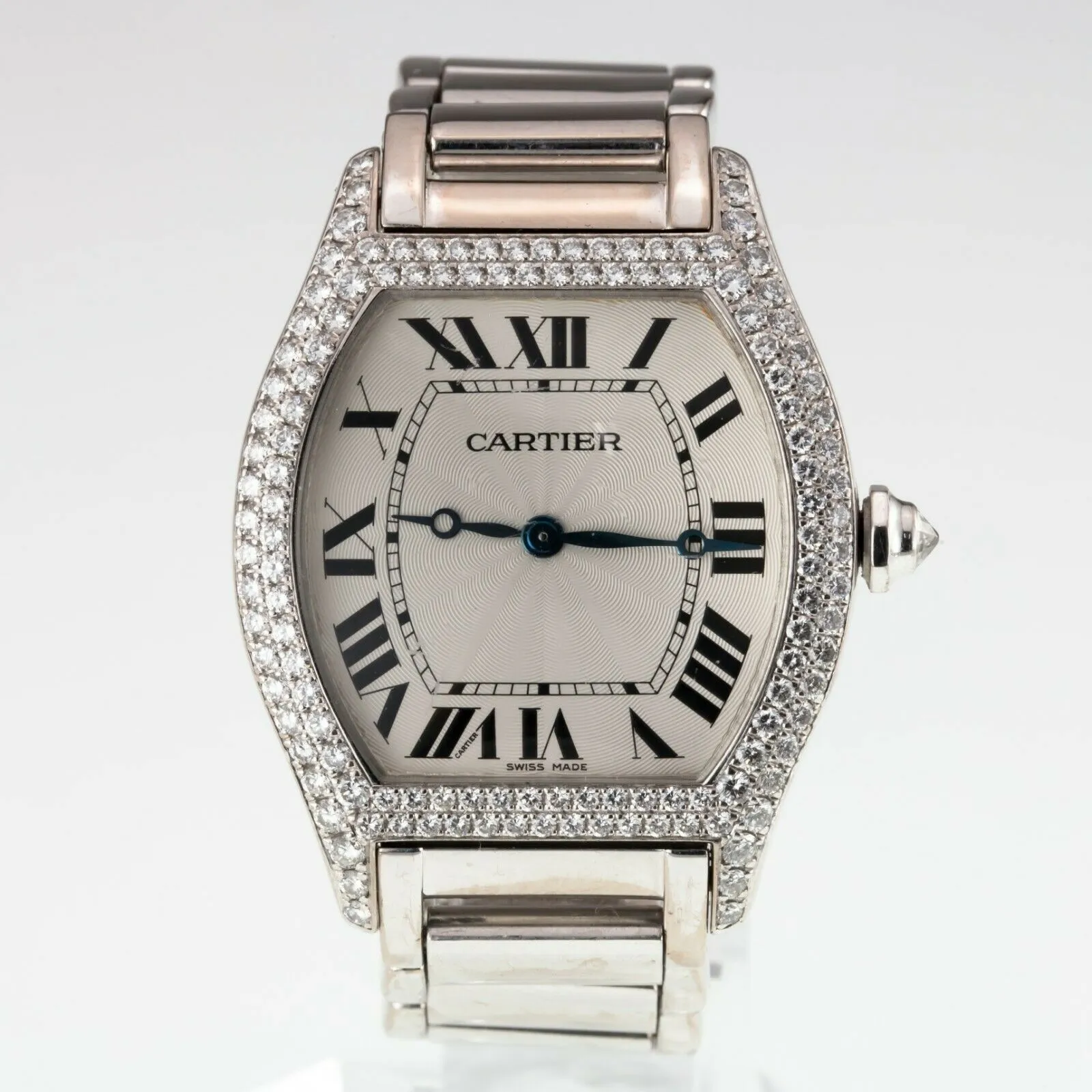 Cartier 18k White Gold Tortue Mechanical Watch w/ Factory Diamonds 2497 Gorgeous