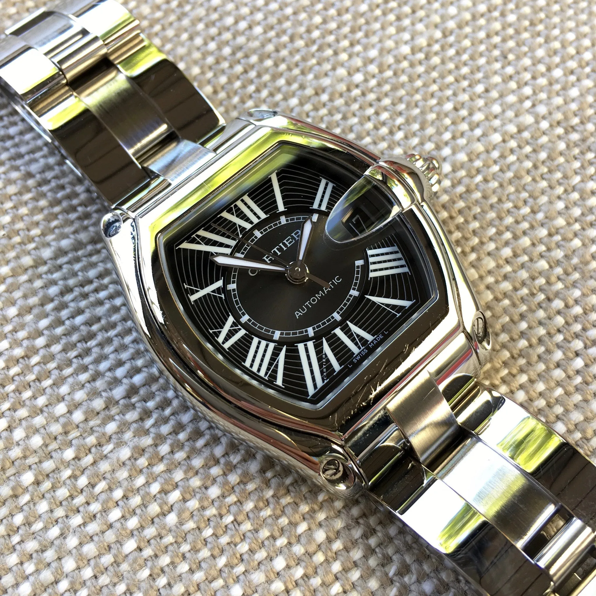 Cartier Roadster XL 2510 Steel Roman Large Size Black Automatic Watch