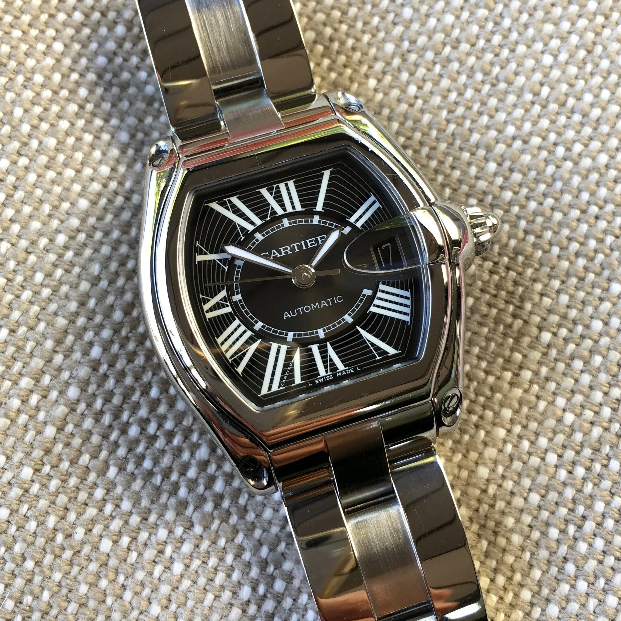Cartier Roadster XL 2510 Steel Roman Large Size Black Automatic Watch