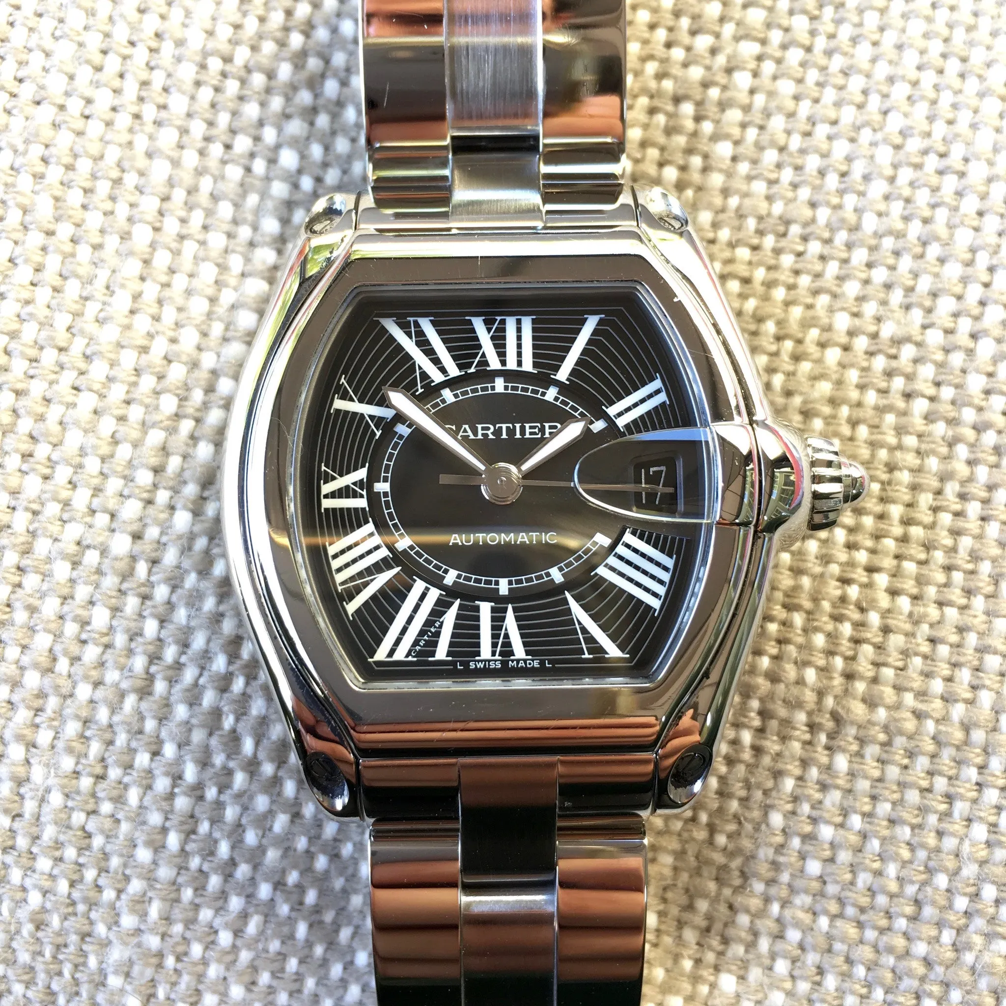 Cartier Roadster XL 2510 Steel Roman Large Size Black Automatic Watch