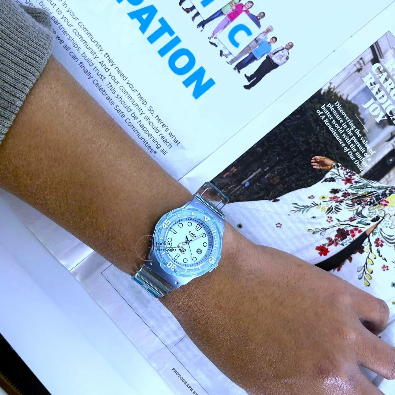 Casio Analog Women's Watch LRW-200HS-2E Resin Band Resin Glass Transparent Strap