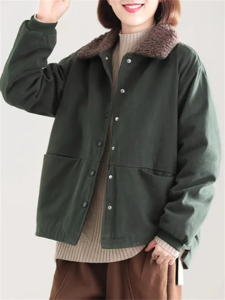 Casual Fleece Thickened Lapel Jackets for Women