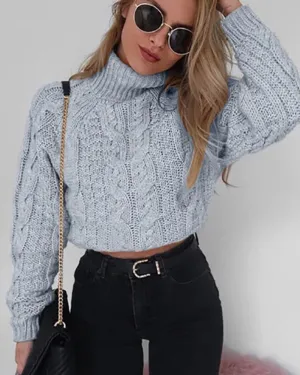 Casual Twist Bat Sleeve Crop Knitting Sweater